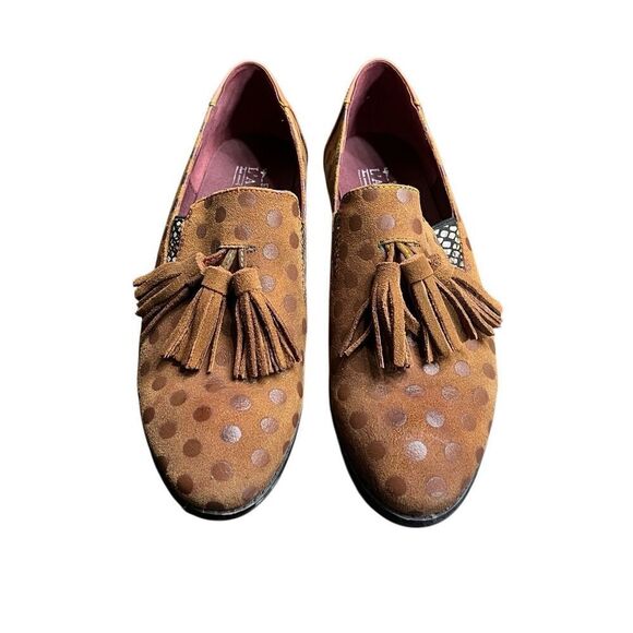 L'Artiste Spring Step Klasik Tassel Brown Suede Polka Dot Loafer Size 40 - Picture 1 of 7